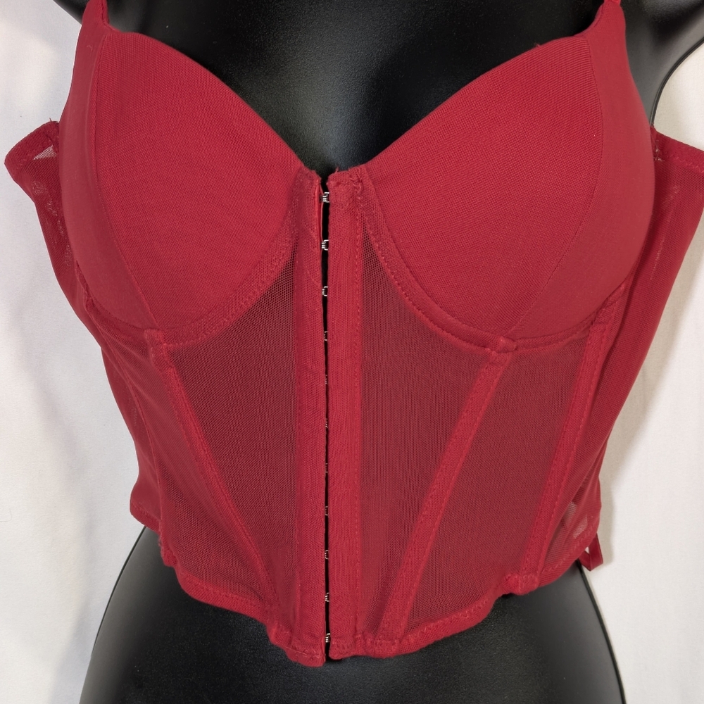 Say What NWOT Red Bustier Cropped Top Mesh Front Closure‎ Valentine's Sz L